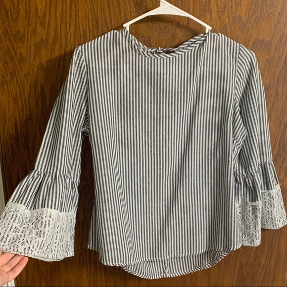 NWOT Striped With Lace Flared Blouse - Picture 1 of 5